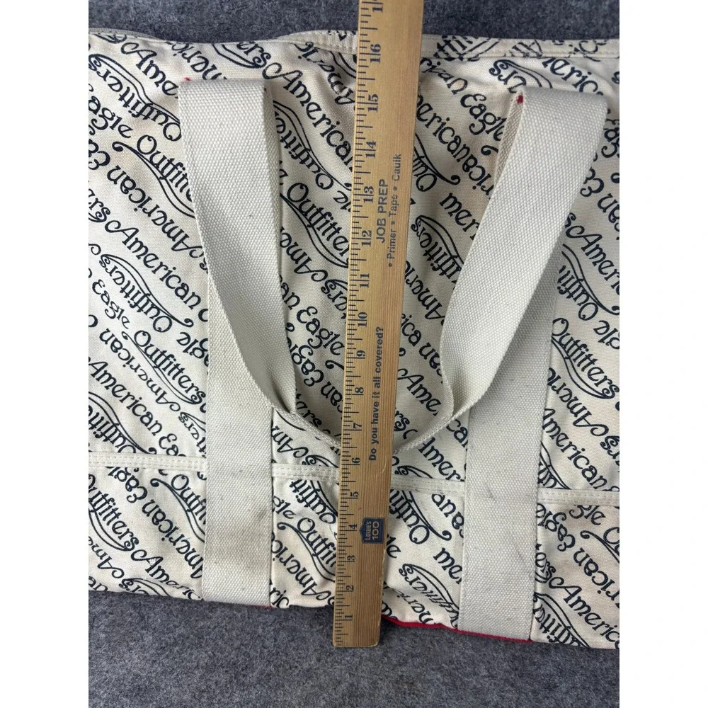 American Eagle Triple Tote Bag Womens Large Cream Navy Script Logo Canvas Daily